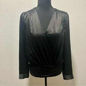 Francesca’s Mi Ami Elegant Black Wrap Long Sleeve Bodysuit Blouse
